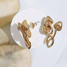 Bronze Three Mushroom Post Earrings 19x12mm