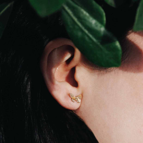 Bronze Textured Butterfly Post Earrings 7x11mm on ear