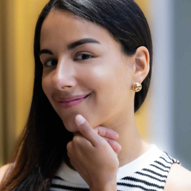 Bronze Sphere Huggies 16x16mm on model