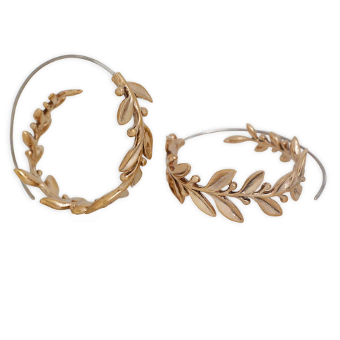 Bronze Laurel Wreath Hoop Earrings 30x14mm