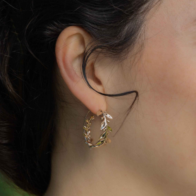 Bronze Laurel Wreath Hoop Earrings side view on ear
