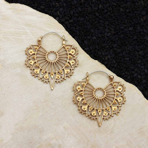 Bronze Mandala Art Deco Wire Hoop Earring 33x31mm