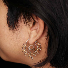 Bronze Mandala Art Deco Wire Hoop Earring 33x31mm