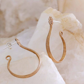 Bronze Textured Snake Hoop Earrings 35x25mm