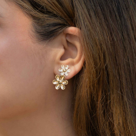 Bronze Two Daisy Dangle Post Earrings on ear