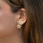 Bronze Two Daisy Dangle Post Earrings on ear