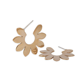 Bronze Flower Petal Hoop Post Earrings 31x31mm