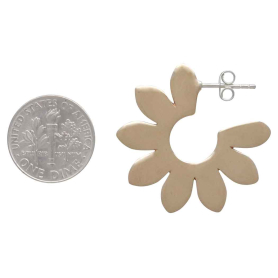 Bronze Flower Petal Hoop Post Earrings 31x31mm with Dime