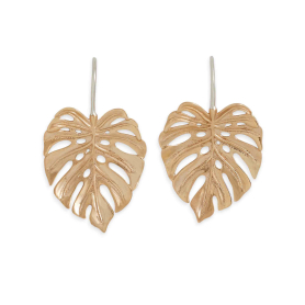 Bronze Dimensional Monstera Leaf Hook Earrings 30x20mm