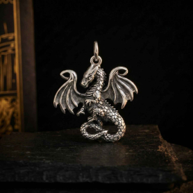 Luxe Silver Plate Fairy Tale Dragon Charm on dark background