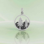 Luxe Silver Plate Tree Pendant  with Mountains on green background