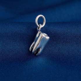 Luxe Silver Plate Tooth Charm on dark blue background