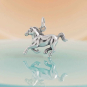 Luxe Silver Plate Horse Charm on orange and blue background