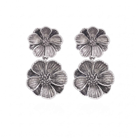 Luxe Silver Plate Double Peony Post Earrings 33x18mm
