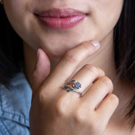 Luxe Silver Plate Adjustable Rose Ring on model