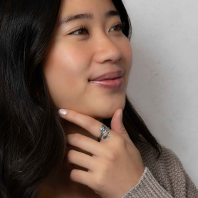Luxe Silver Plate Adjustable Leaf Ring on model