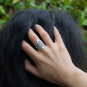 Luxe Silver Plate Mandala Ring on hand in hair