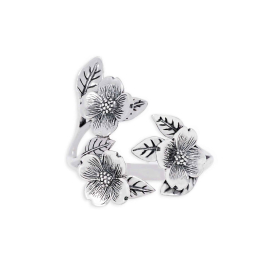 Luxe Silver Plate Adjustable Dogwood Flowers Ring