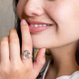 Luxe Silver Plate Moon and Mushroom Adjustable Ring on hand