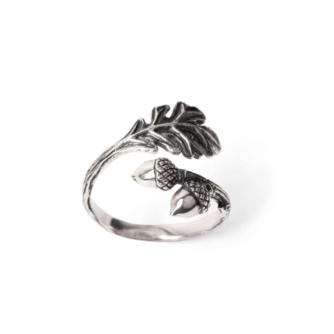 Luxe Silver Plate Adjustable Oak and Acorn Ring