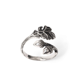 Luxe Silver Plate Adjustable Oak and Acorn Ring