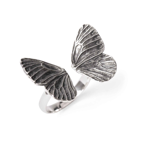 Luxe Silver Plate Adjustable Dimensional Butterfly Wing Ring
