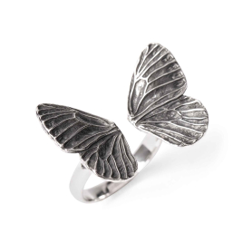 Luxe Silver Plate Adjustable Dimensional Butterfly Wing Ring