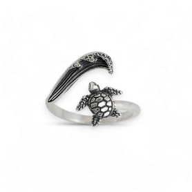 Luxe Silver Plate Sea Turtle and Wave Adjustable Ring