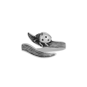 Luxe Silver Plate Adjustable Leaf and Ladybug Ring