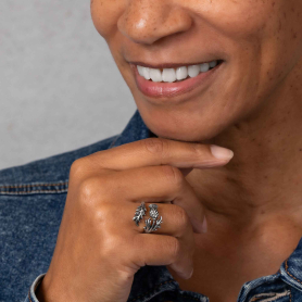Luxe Silver Plate Adjustable Thistle Ring on hand
