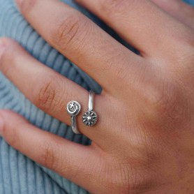 Luxe Silver Plate Adjustable Moon Star and Sun Ring on hand