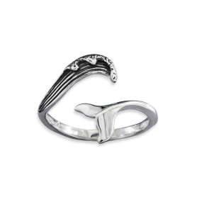 Luxe Silver Plate Adjustable Wave and Whale Tail Ring