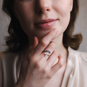 Luxe Silver Plate Adjustable Wave and Whale Tail Ring on hand