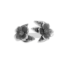Luxe Silver Plate Adjustable Two Flower Dogwood Ring