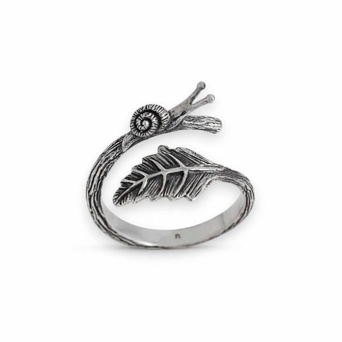 Luxe Silver Plate Adjustable Snail and Leaf Ring