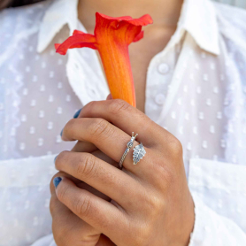 Luxe Silver Plate Adjustable Snail and Leaf Ring on hand
