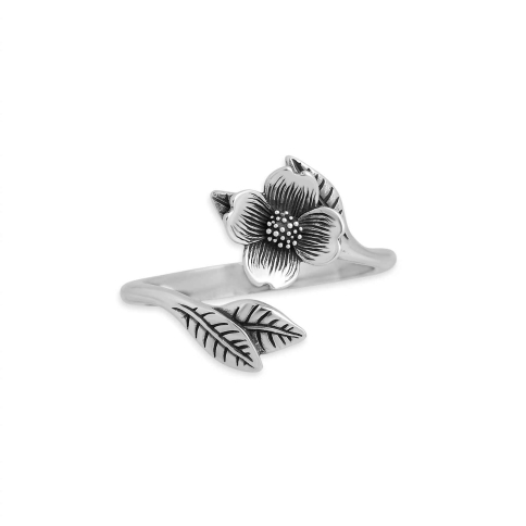 Luxe Silver Plate Dogwood Flower Adjustable Ring