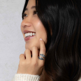 Luxe Silver Plate Adjustable Bypass Dragon Wing Ring on model