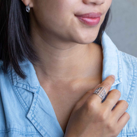 Luxe Silver Plate Adjustable Gothic Gate Ring on hand