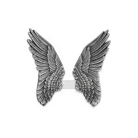 Luxe Silver Plate Adjustable Detailed Angel Wing Ring