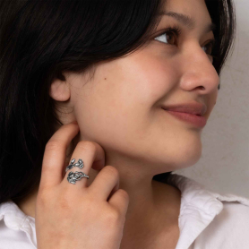 Silver Plate Adjustable Carnation Ring - January on model
