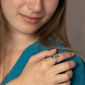 Silver Plate Adjustable Daffodil Ring - March  on model