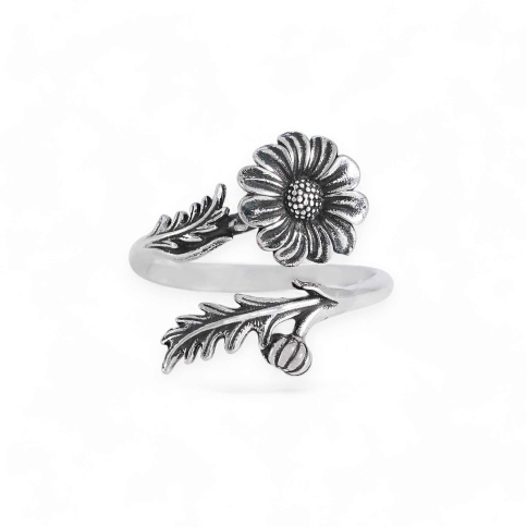 Silver Plate Adjustable Daisy Ring - April 