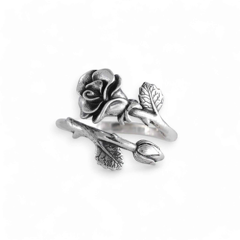 Silver Plate Adjustable Rose Ring - June 