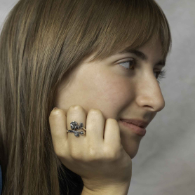 Silver Plate Adjustable Rose Ring on hand