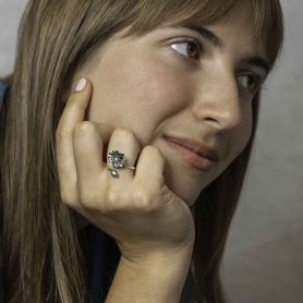 Silver Plate Adjustable Waterlily Ring on model