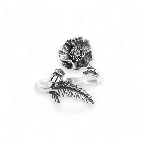 Luxe Silver Plate Adjustable Poppy Ring - August