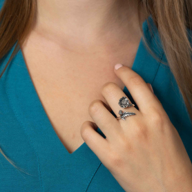 Luxe Silver Plate Adjustable Poppy Ring on hand