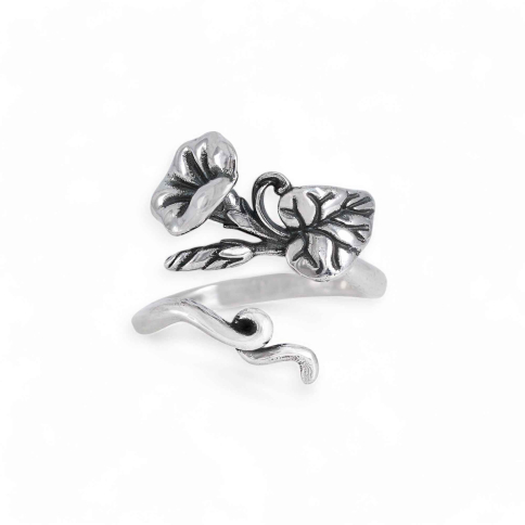 Silver Plate Adjustable Morning Glory Ring - September