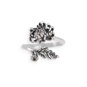 Luxe Silver Plate Adjustable Chrysanthemum Ring - November